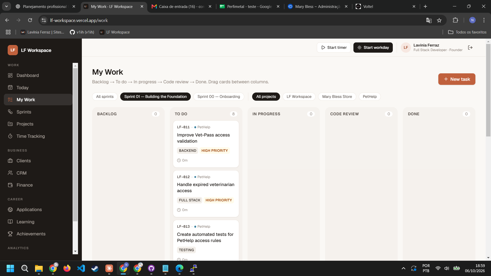LF Workspace: My Work · Kanban