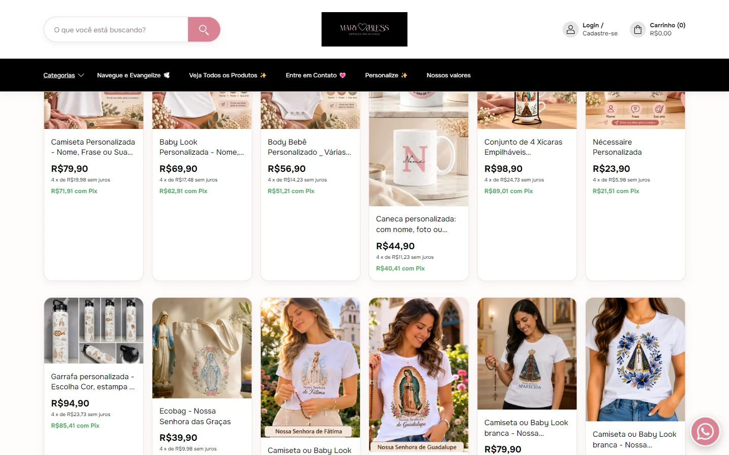 Mary Bless: Vitrine de produtos