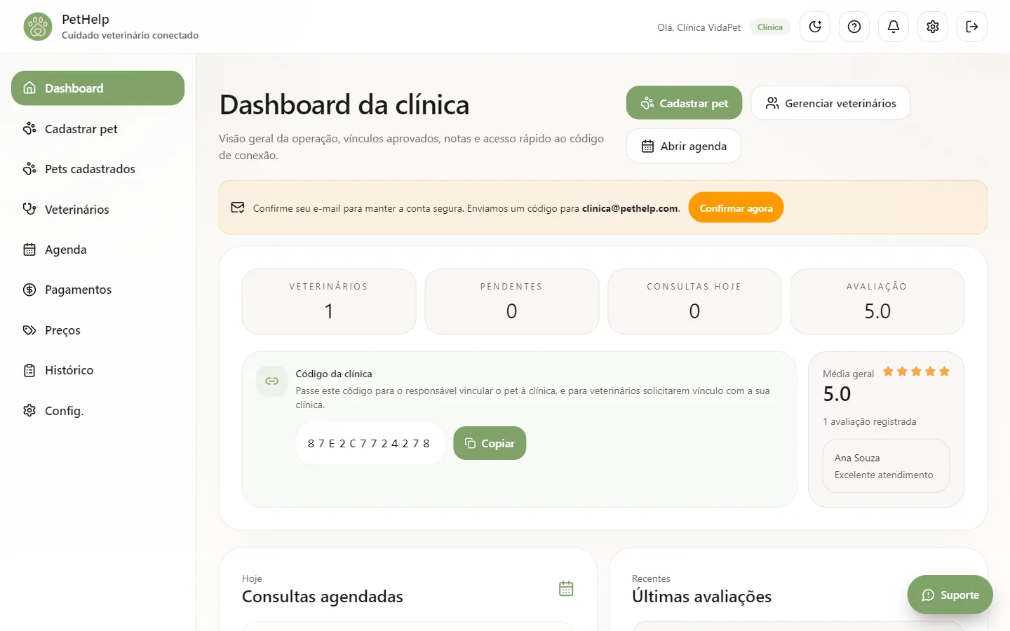 PetHelp: Clínica · Dashboard